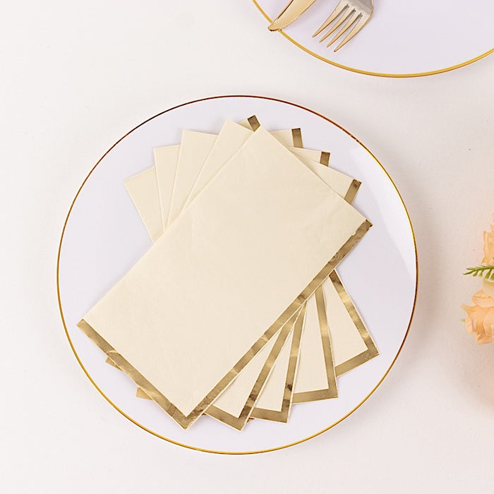 50 Soft 2 Ply Dinner Paper Napkins with Gold Foil Edge