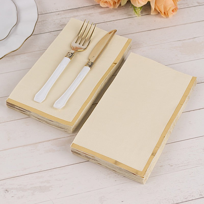 50 Soft 2 Ply Dinner Paper Napkins with Gold Foil Edge