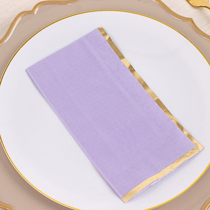 50 Soft 2 Ply Dinner Paper Napkins with Gold Foil Edge