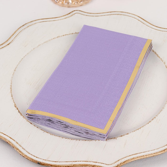 50 Soft 2 Ply Dinner Paper Napkins with Gold Foil Edge