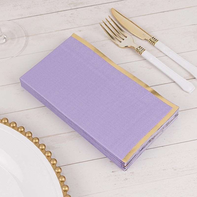 50 Soft 2 Ply Dinner Paper Napkins with Gold Foil Edge