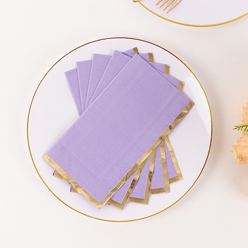 50 Soft 2 Ply Dinner Paper Napkins with Gold Foil Edge