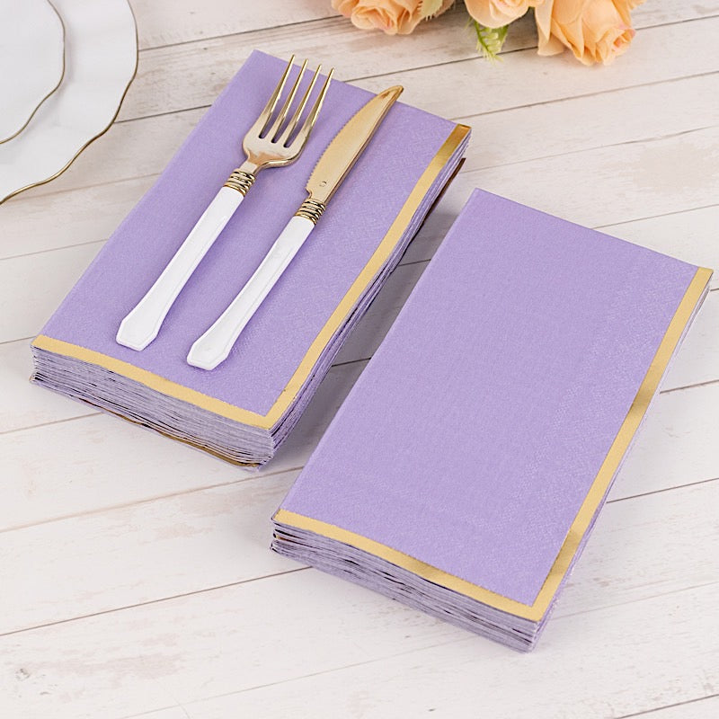 50 Soft 2 Ply Dinner Paper Napkins with Gold Foil Edge