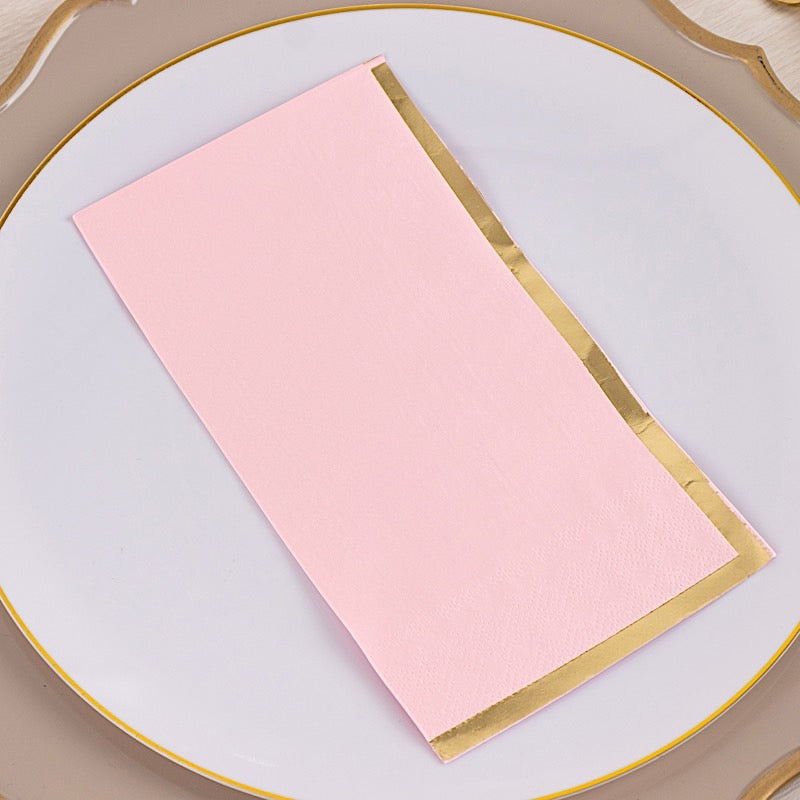 50 Soft 2 Ply Dinner Paper Napkins with Gold Foil Edge