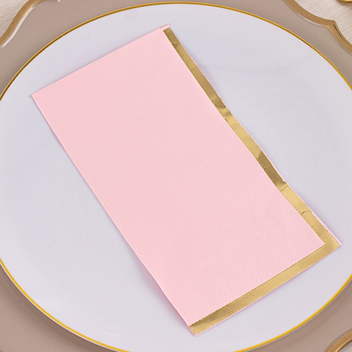 50 Soft 2 Ply Dinner Paper Napkins with Gold Foil Edge