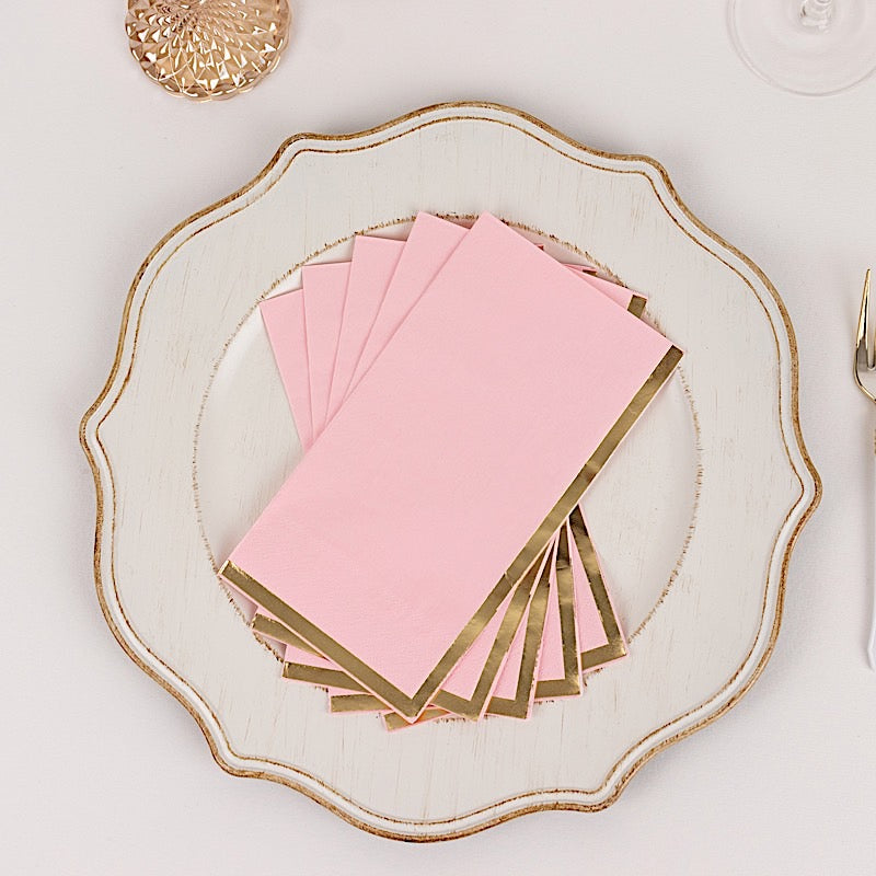 50 Soft 2 Ply Dinner Paper Napkins with Gold Foil Edge