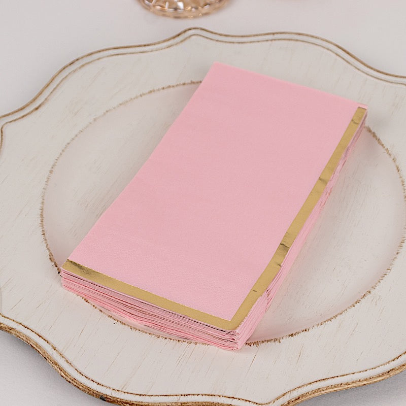 50 Soft 2 Ply Dinner Paper Napkins with Gold Foil Edge