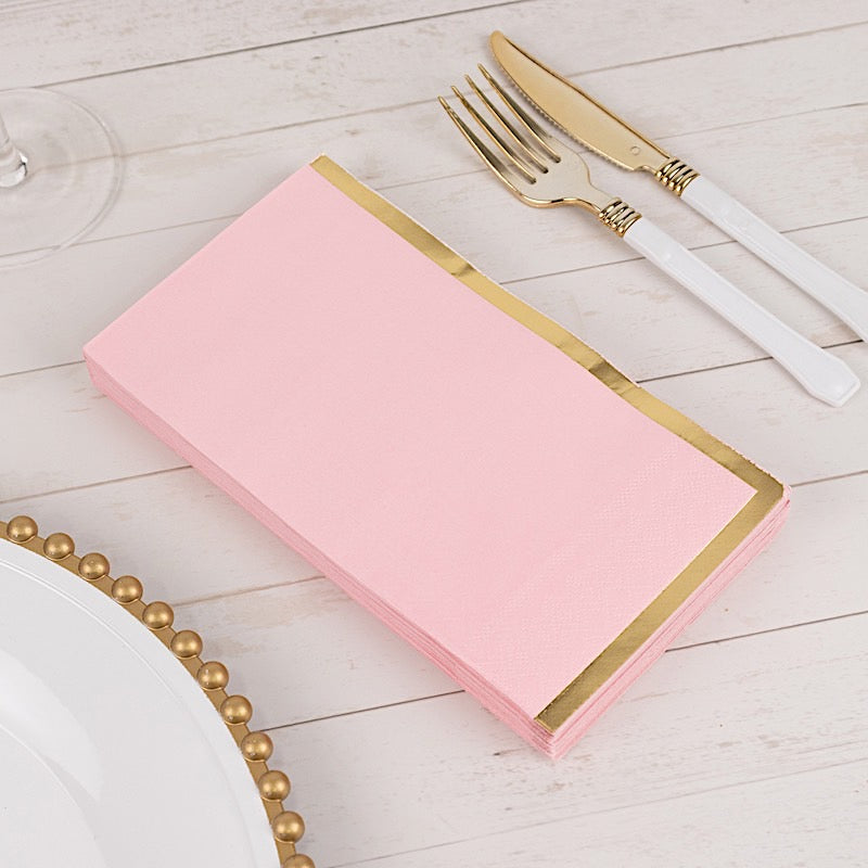 50 Soft 2 Ply Dinner Paper Napkins with Gold Foil Edge