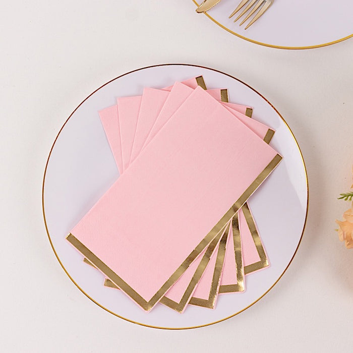 50 Soft 2 Ply Dinner Paper Napkins with Gold Foil Edge