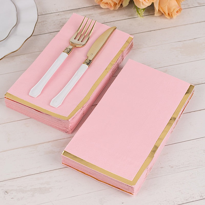 50 Soft 2 Ply Dinner Paper Napkins with Gold Foil Edge