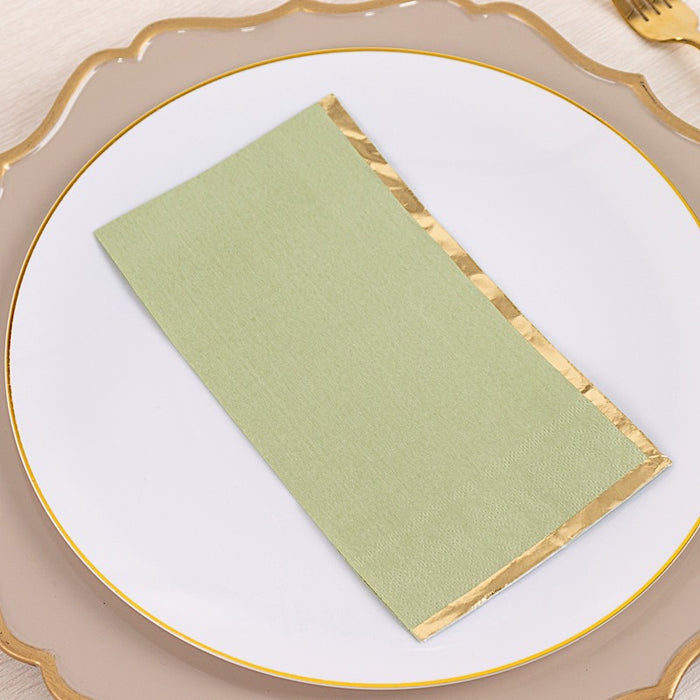 50 Soft 2 Ply Dinner Paper Napkins with Gold Foil Edge