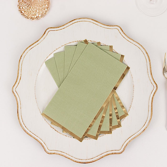 50 Soft 2 Ply Dinner Paper Napkins with Gold Foil Edge