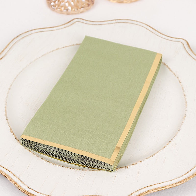 50 Soft 2 Ply Dinner Paper Napkins with Gold Foil Edge