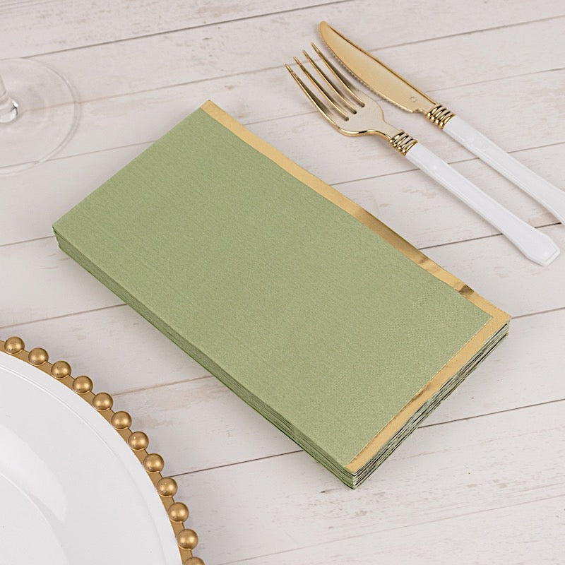 50 Soft 2 Ply Dinner Paper Napkins with Gold Foil Edge