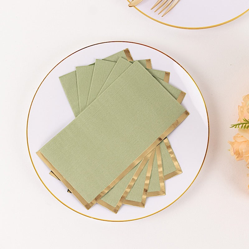 50 Soft 2 Ply Dinner Paper Napkins with Gold Foil Edge