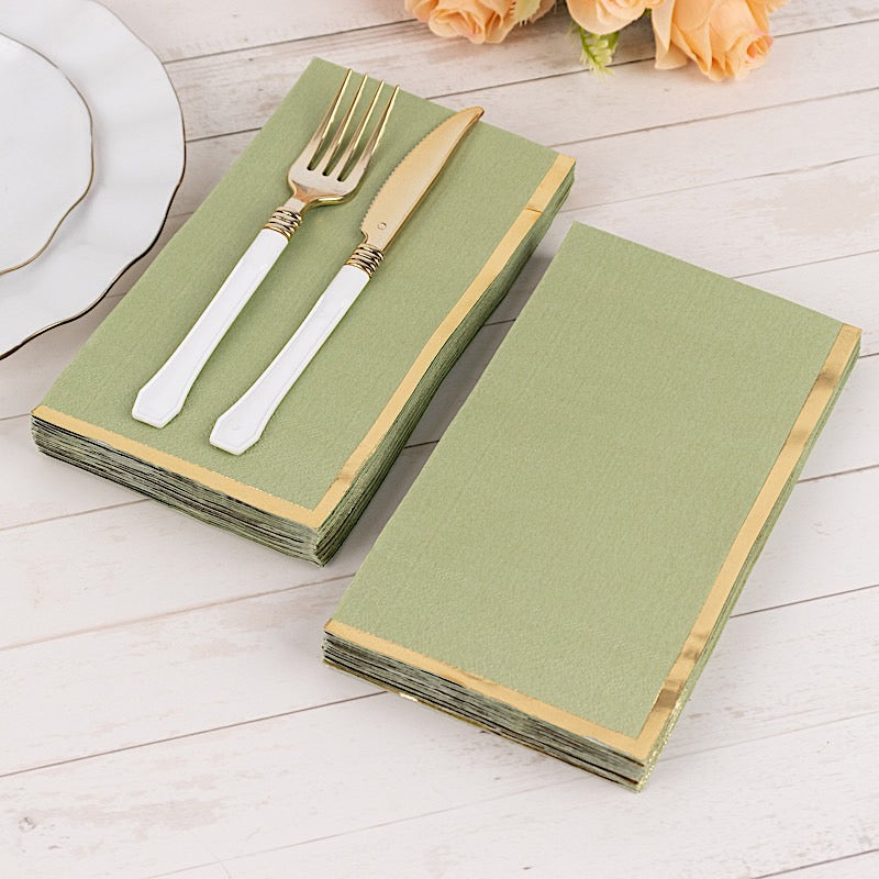 50 Soft 2 Ply Dinner Paper Napkins with Gold Foil Edge