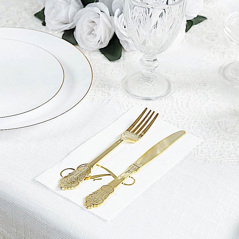 100 Disposable Dinner Paper Napkins with Gold Foil Letter - White
