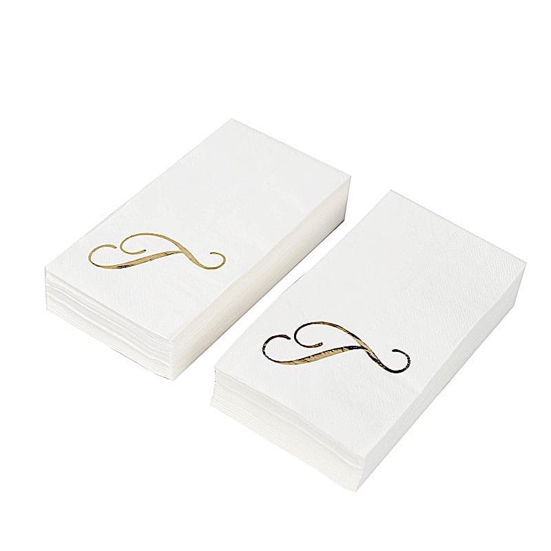 100 Disposable Dinner Paper Napkins with Gold Foil Letter - White