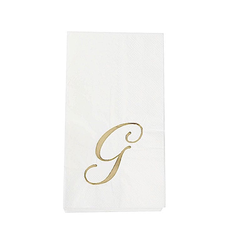 100 Disposable Dinner Paper Napkins with Gold Foil Letter - White