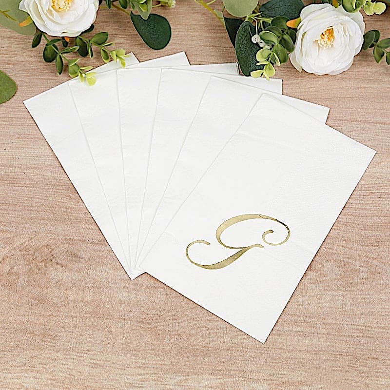 100 Disposable Dinner Paper Napkins with Gold Foil Letter - White