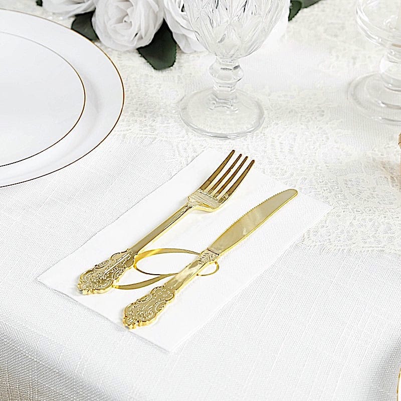 100 Disposable Dinner Paper Napkins with Gold Foil Letter - White