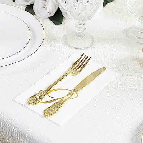 100 Disposable Dinner Paper Napkins with Gold Foil Letter - White