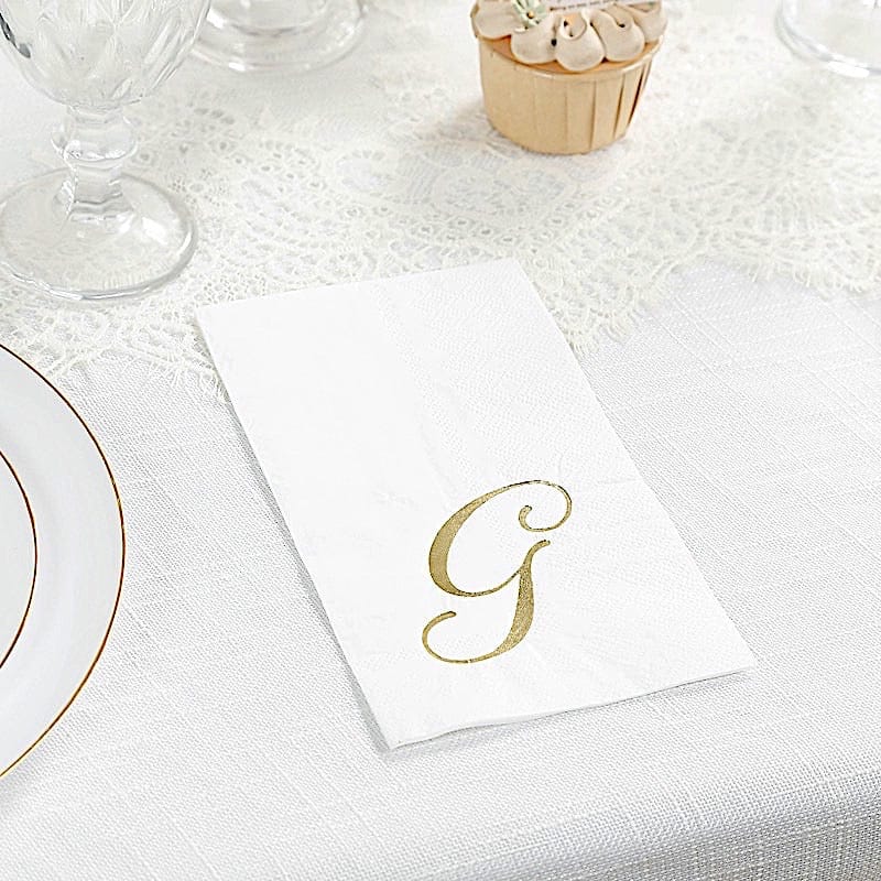 100 Disposable Dinner Paper Napkins with Gold Foil Letter - White