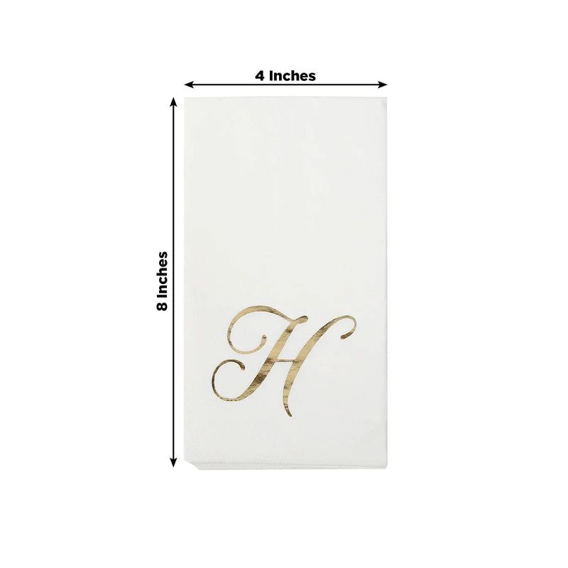 100 Disposable Dinner Paper Napkins with Gold Foil Letter - White
