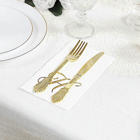 100 Disposable Dinner Paper Napkins with Gold Foil Letter - White