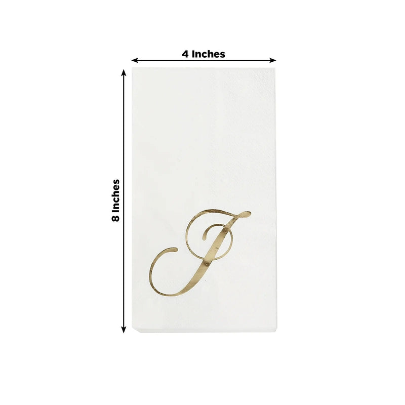 100 Disposable Dinner Paper Napkins with Gold Foil Letter - White