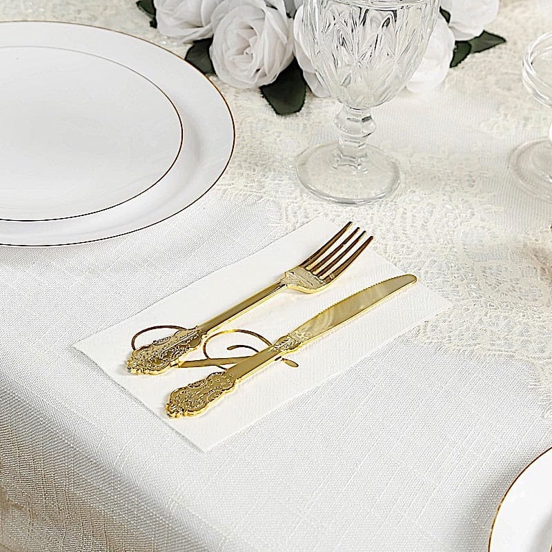 100 Disposable Dinner Paper Napkins with Gold Foil Letter - White