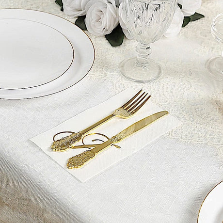 100 Disposable Dinner Paper Napkins with Gold Foil Letter - White
