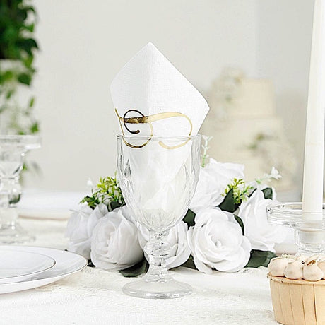 100 Disposable Dinner Paper Napkins with Gold Foil Letter - White