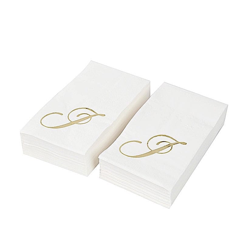 100 Disposable Dinner Paper Napkins with Gold Foil Letter - White