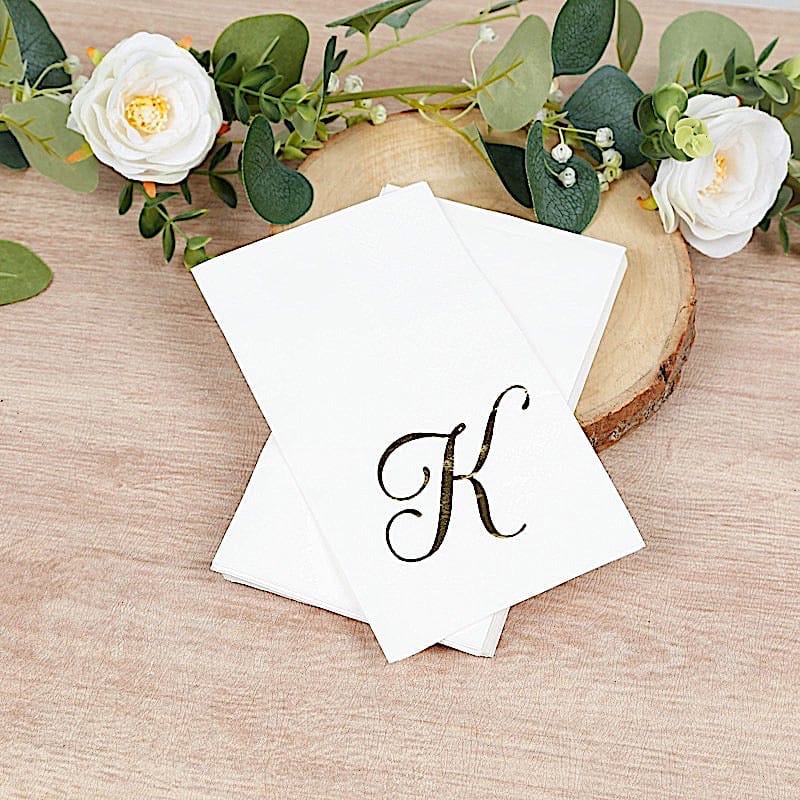 100 Disposable Dinner Paper Napkins with Gold Foil Letter - White