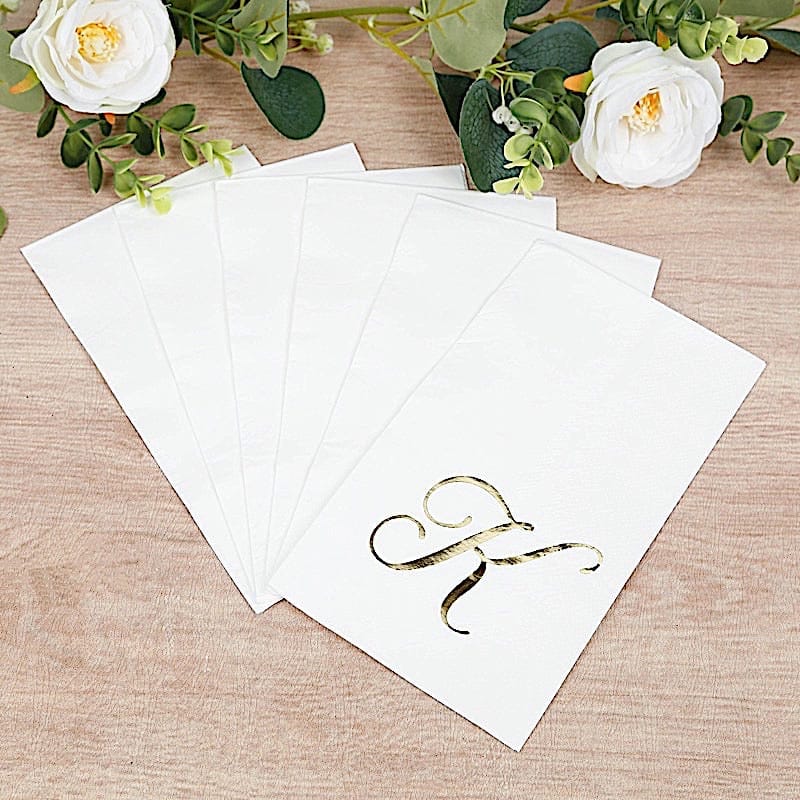 100 Disposable Dinner Paper Napkins with Gold Foil Letter - White