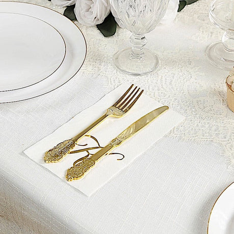 100 Disposable Dinner Paper Napkins with Gold Foil Letter - White