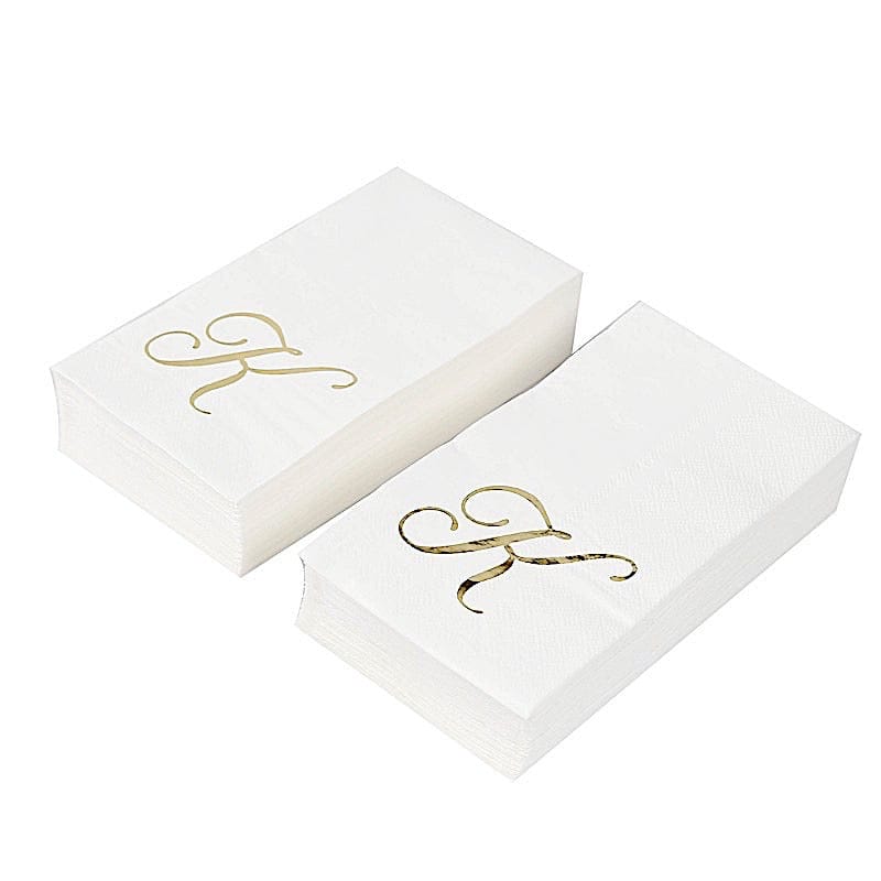 100 Disposable Dinner Paper Napkins with Gold Foil Letter - White