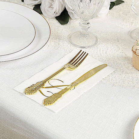 100 Disposable Dinner Paper Napkins with Gold Foil Letter - White