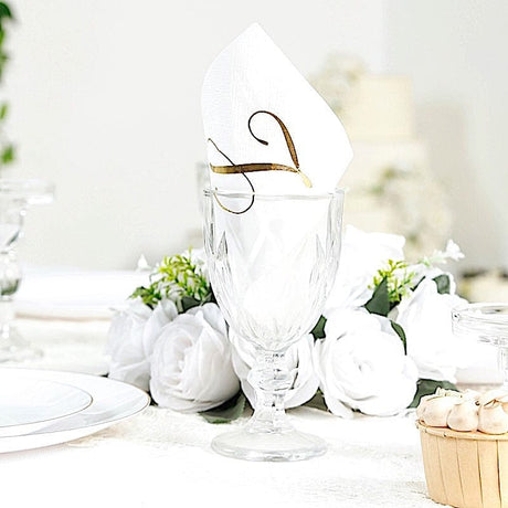 100 Disposable Dinner Paper Napkins with Gold Foil Letter - White