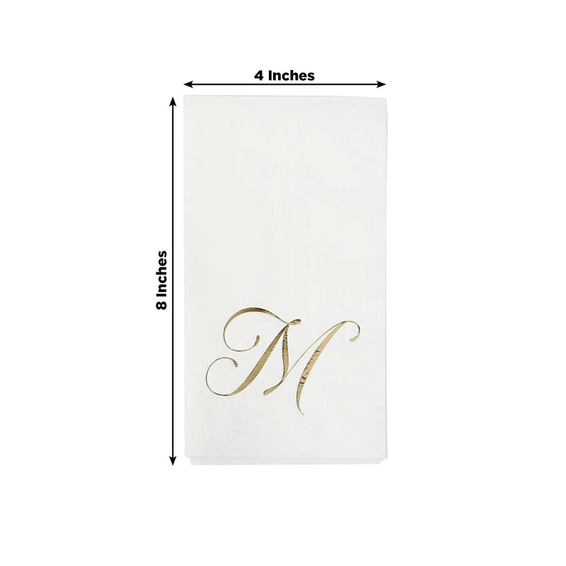 100 Disposable Dinner Paper Napkins with Gold Foil Letter - White