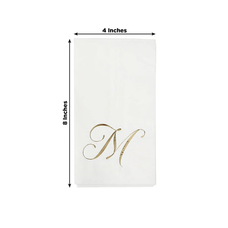 100 Disposable Dinner Paper Napkins with Gold Foil Letter - White