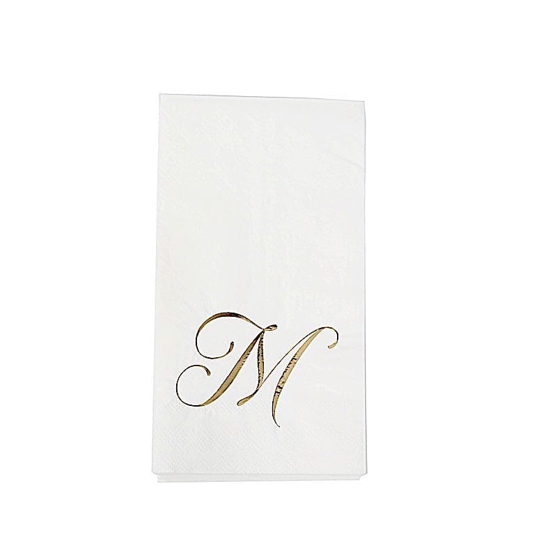 100 Disposable Dinner Paper Napkins with Gold Foil Letter - White