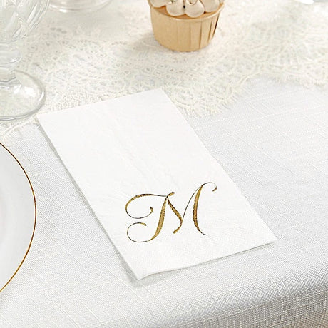 100 Disposable Dinner Paper Napkins with Gold Foil Letter - White