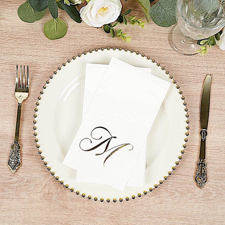 100 Disposable Dinner Paper Napkins with Gold Foil Letter - White