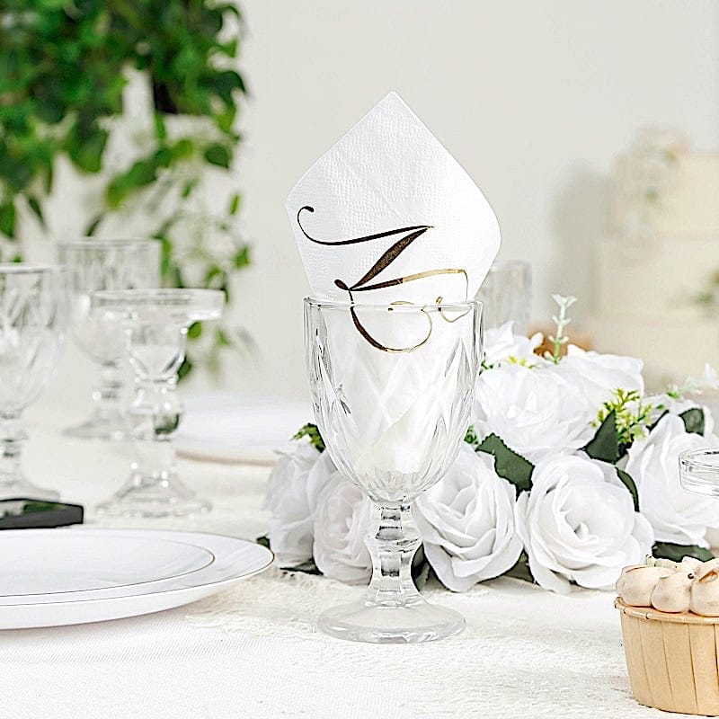 100 Disposable Dinner Paper Napkins with Gold Foil Letter - White