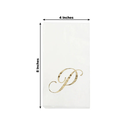 100 Disposable Dinner Paper Napkins with Gold Foil Letter - White