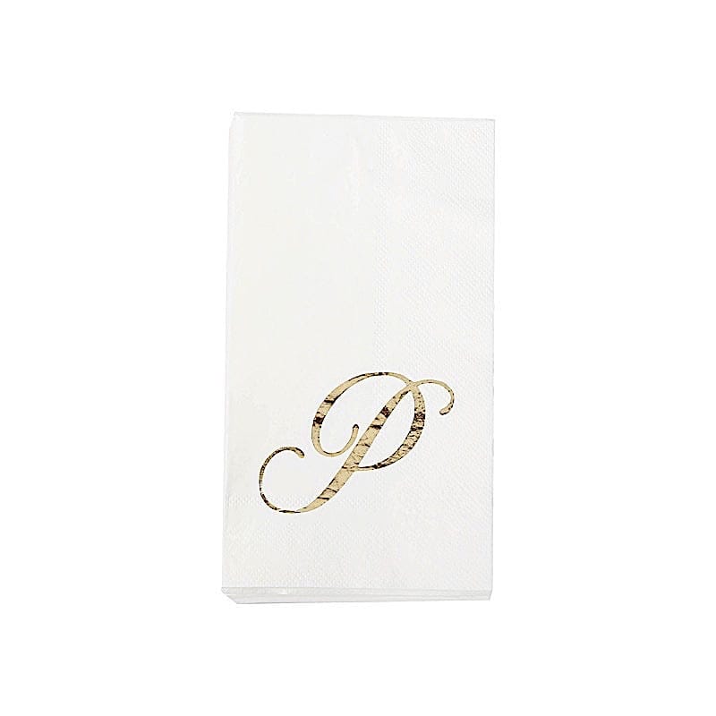 100 Disposable Dinner Paper Napkins with Gold Foil Letter - White