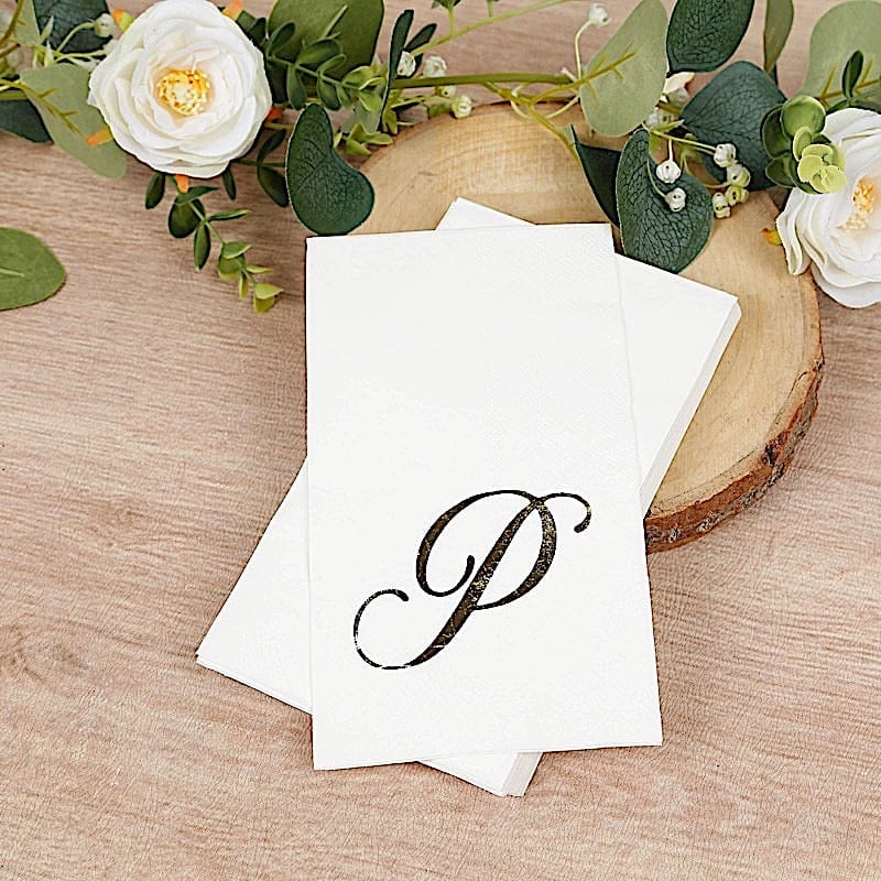 100 Disposable Dinner Paper Napkins with Gold Foil Letter - White