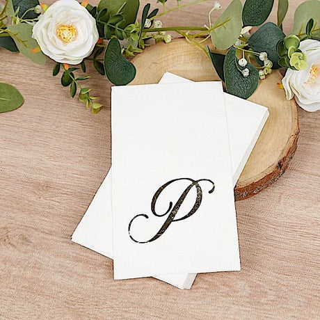 100 Disposable Dinner Paper Napkins with Gold Foil Letter - White